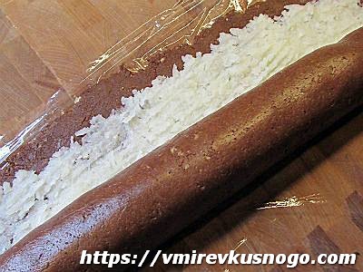 Сборка рулета для печенья Баунти десерт без выпечки